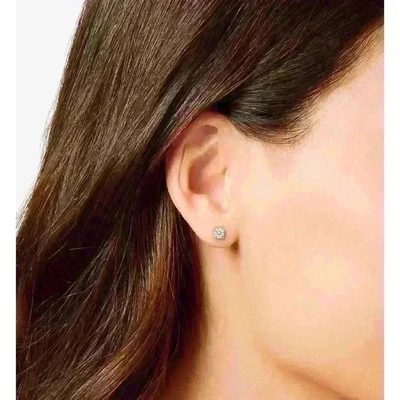 Giani Bernini Cubic Zirconia Solitaire Stud Earrings & Ceramic Trinket Dish - Picture 2 of 11